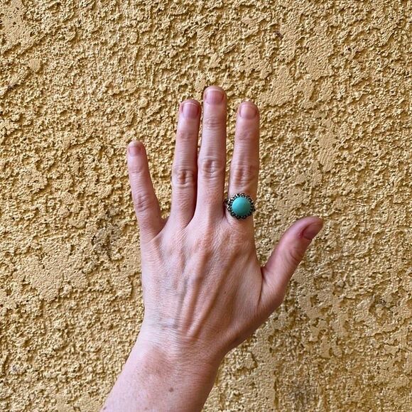 925 Sterling Silver Southwest Ring Marcasite and faux turquoise - Picture 6 of 6